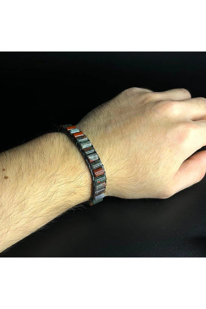 Bloodstone Cylinder Cut Macrame Natural Stone Leather Bracelet Unisex
