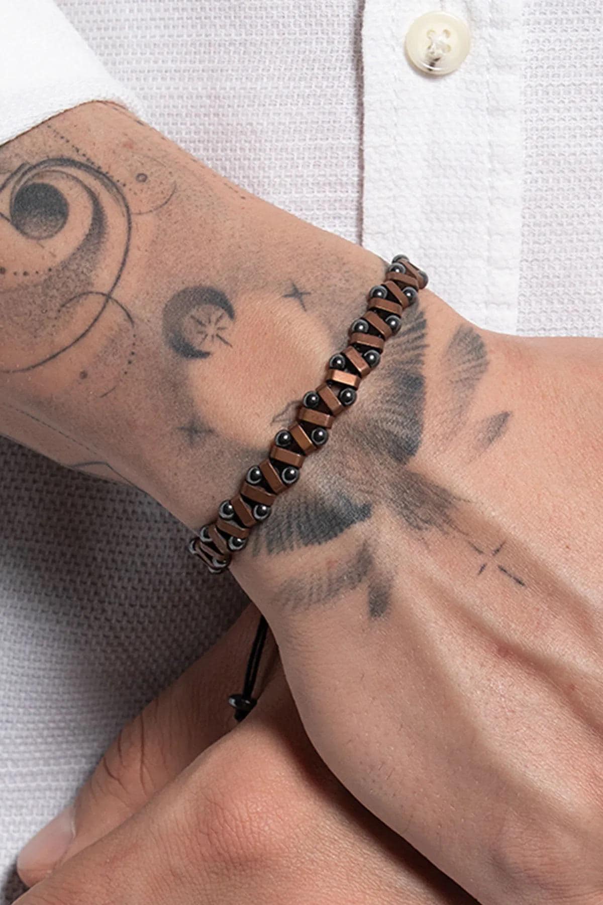 Men's Zigzag Hematite Bracelet - Bronze Magnetic Healing Jewelry