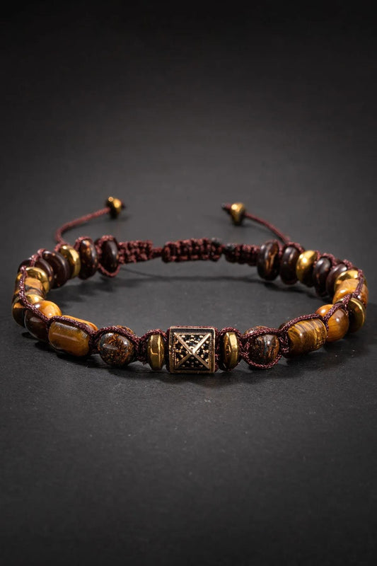 Tiger Eye Hematite Macrame Bracelet: Braided Natural Stone Jewelry