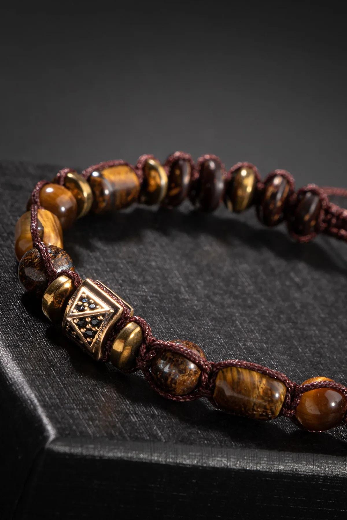 Tiger Eye Hematite Macrame Bracelet: Braided Natural Stone Jewelry