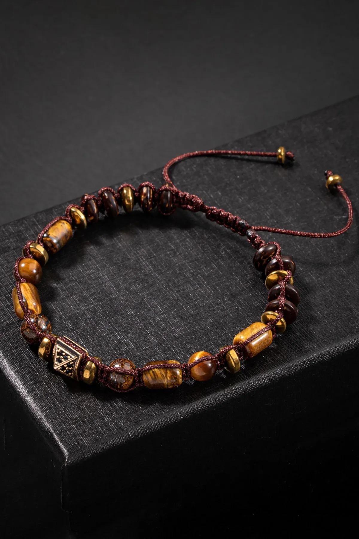 Tiger Eye Hematite Macrame Bracelet: Braided Natural Stone Jewelry