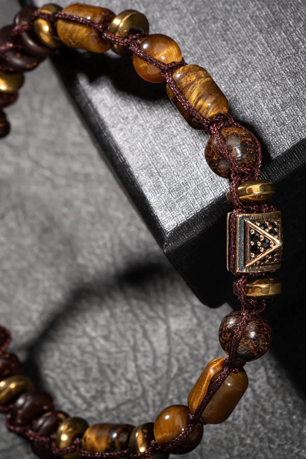Tiger Eye Hematite Macrame Bracelet: Braided Natural Stone Jewelry