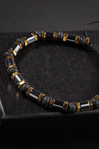 Handmade Black Bracelet with Natural Hematite and Lava Stones