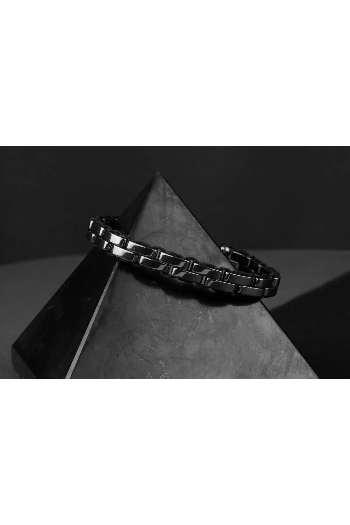 Handmade Black Hematite Macrame Bracelet for Men