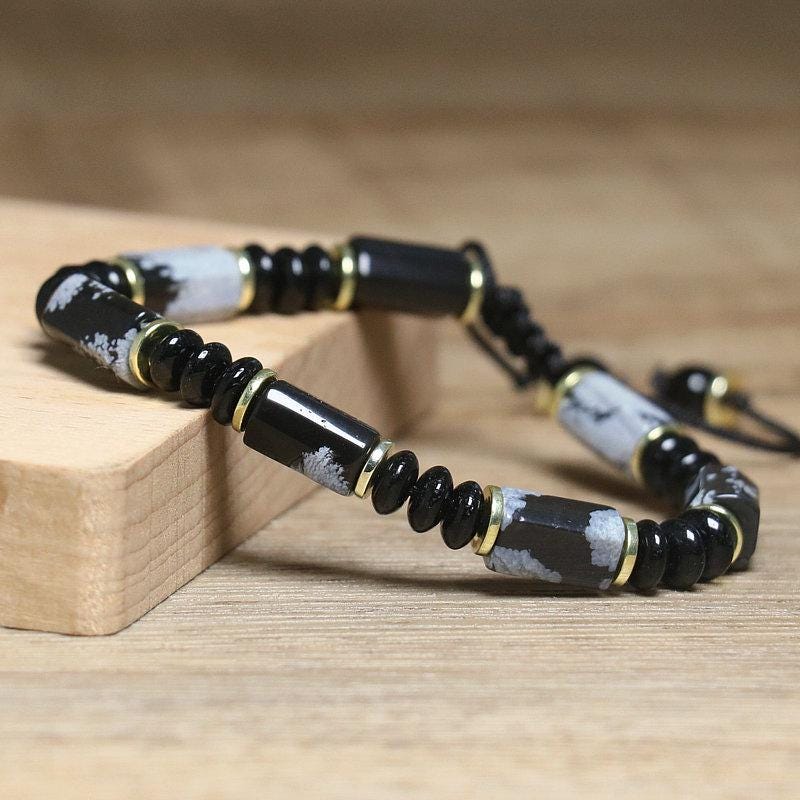 Handmade Snowflake Stone Bracelet Yoga Bracelet for Men & Women  – Adjustable Natural Gemstone Wristwear