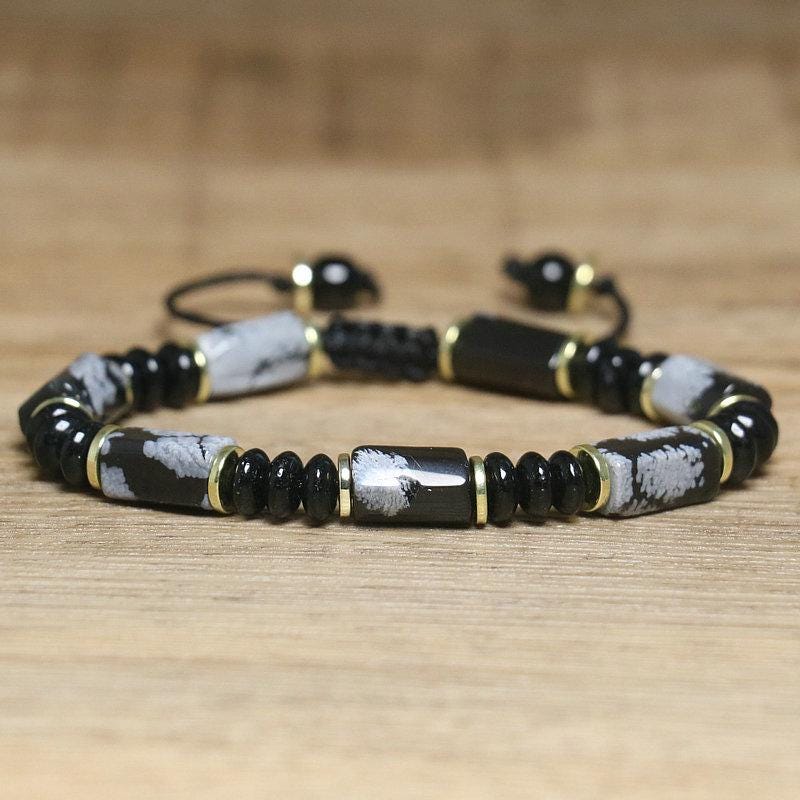 Handmade Snowflake Stone Bracelet Yoga Bracelet for Men & Women  – Adjustable Natural Gemstone Wristwear