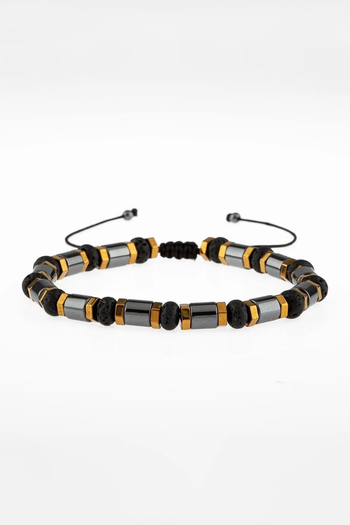 Handmade Black Bracelet with Natural Hematite and Lava Stones