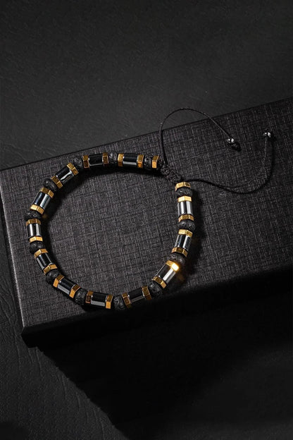 Handmade Black Bracelet with Natural Hematite and Lava Stones