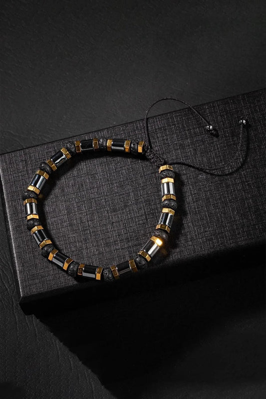 Handmade Black Bracelet with Natural Hematite and Lava Stones
