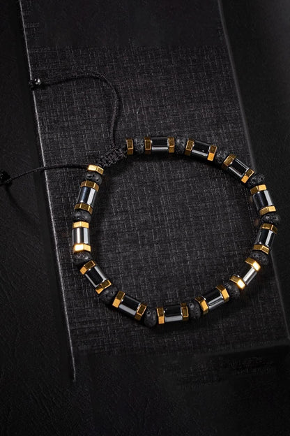 Handmade Black Bracelet with Natural Hematite and Lava Stones