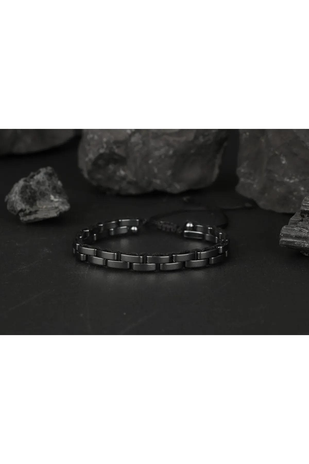 Handmade Black Hematite Macrame Bracelet for Men