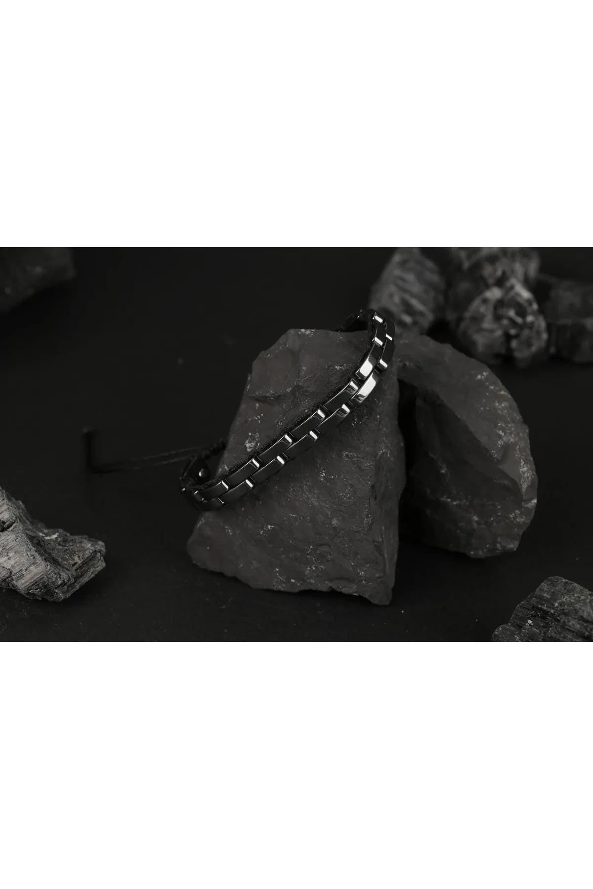 Handmade Black Hematite Macrame Bracelet for Men