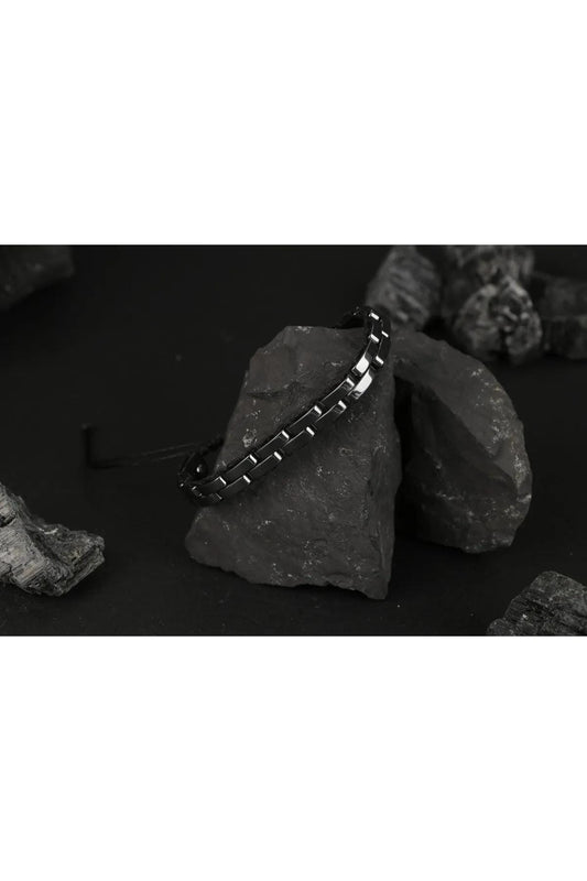 Handmade Black Hematite Macrame Bracelet for Men
