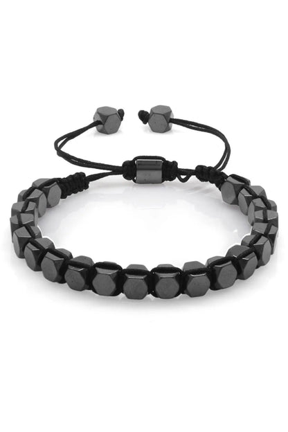 Men's Hexagonal Hematite Natural Stone Bracelet – Sleek Macrame Design
