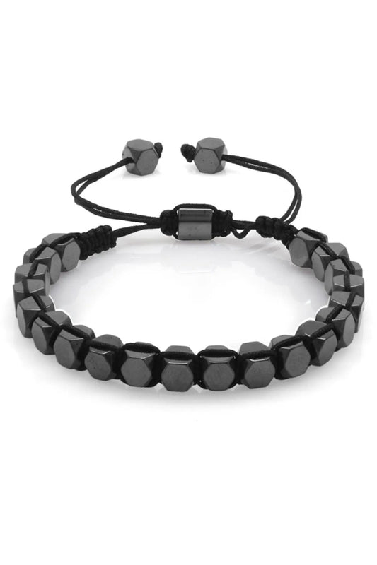 Men's Hexagonal Hematite Natural Stone Bracelet – Sleek Macrame Design