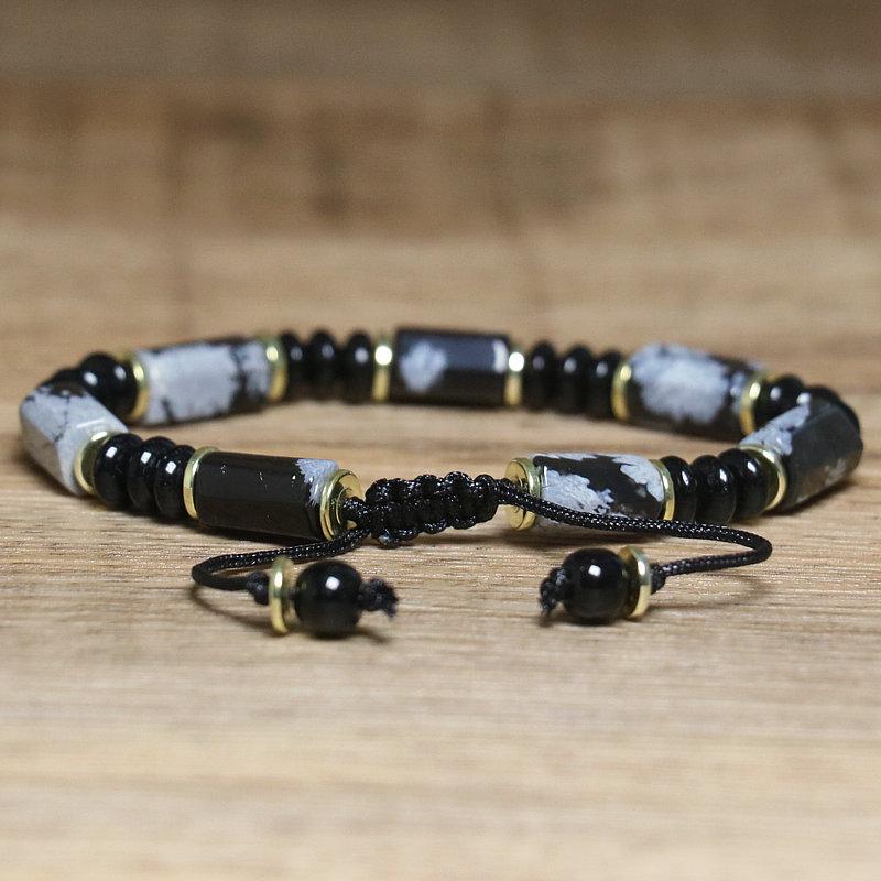 Handmade Snowflake Stone Bracelet Yoga Bracelet for Men & Women  – Adjustable Natural Gemstone Wristwear