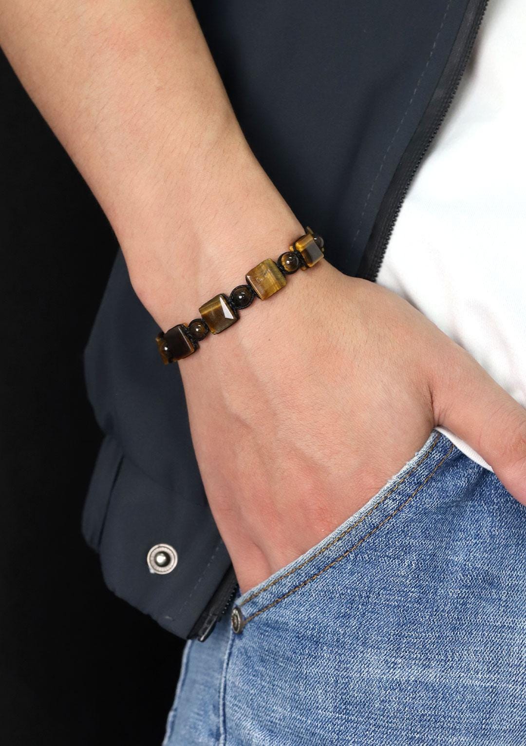 Tiger Eye Natural Stone Adjustable Handcrafted Bracelet