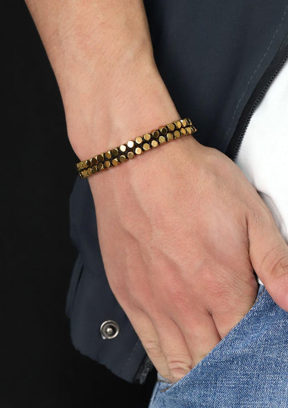 Handcrafted Bronze Hematite Stone Bracelet: Minimalist Men's Jewelry