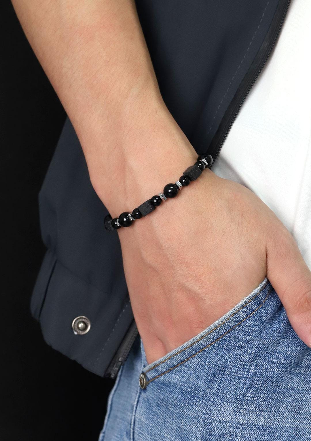 Handcrafted Lava Stone Bracelet for Stylish Men - As He Desire