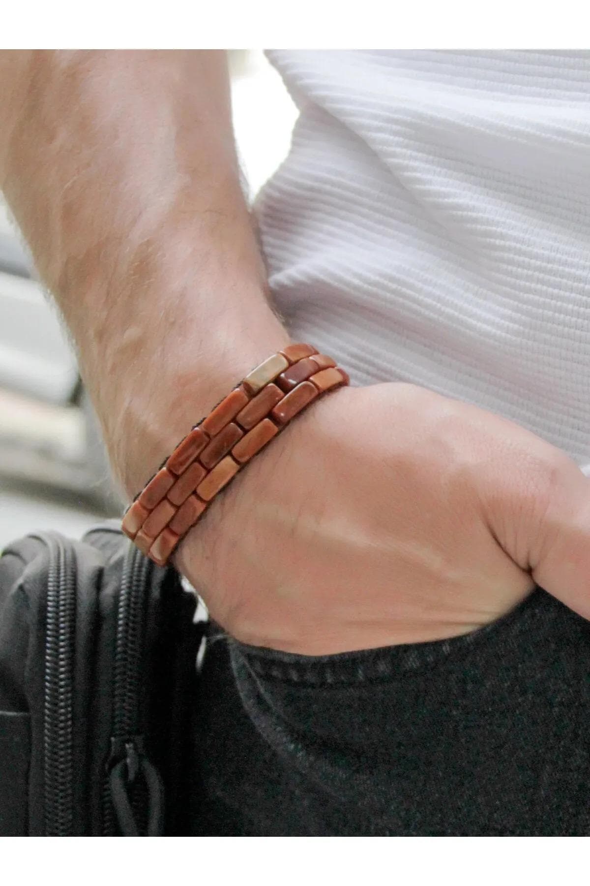 Handmade Kuka Wood Bracelet for Men: Rustic Adjustable Wristband