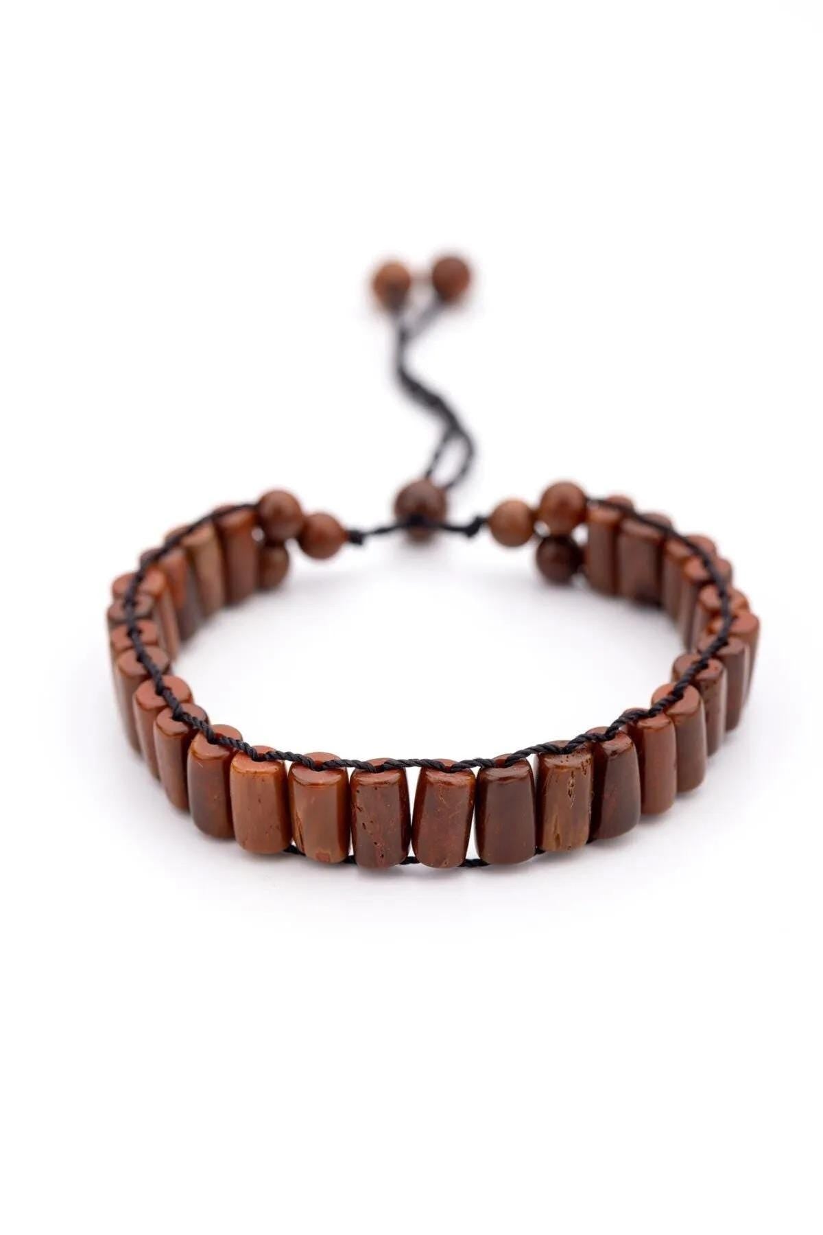 Handcrafted Kuka Wood Bead Bracelet: Rustic Cylinder Wristband