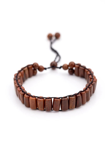 Handcrafted Kuka Wood Bead Bracelet: Rustic Cylinder Wristband