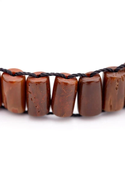 Handcrafted Kuka Wood Bead Bracelet: Rustic Cylinder Wristband