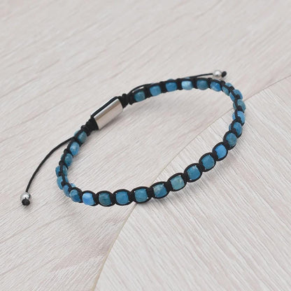Men’s Blue Apatite Stone Bracelet – Handmade Natural Gemstone Wristwear – Adjustable Minimalist Jewelry for Positive Energy