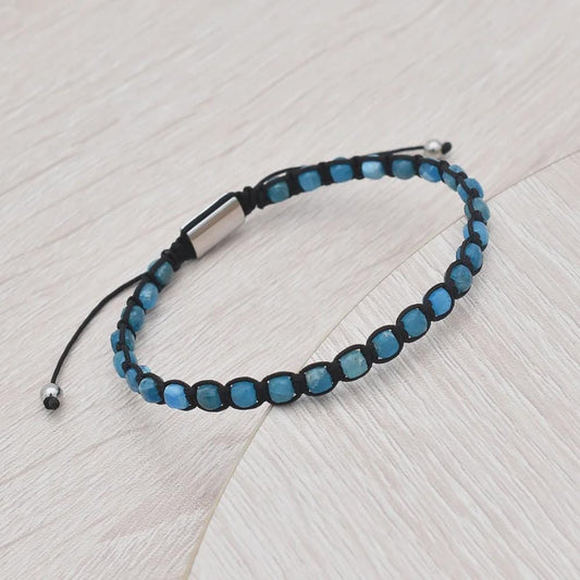 Men’s Blue Apatite Stone Bracelet – Handmade Natural Gemstone Wristwear – Adjustable Minimalist Jewelry for Positive Energy