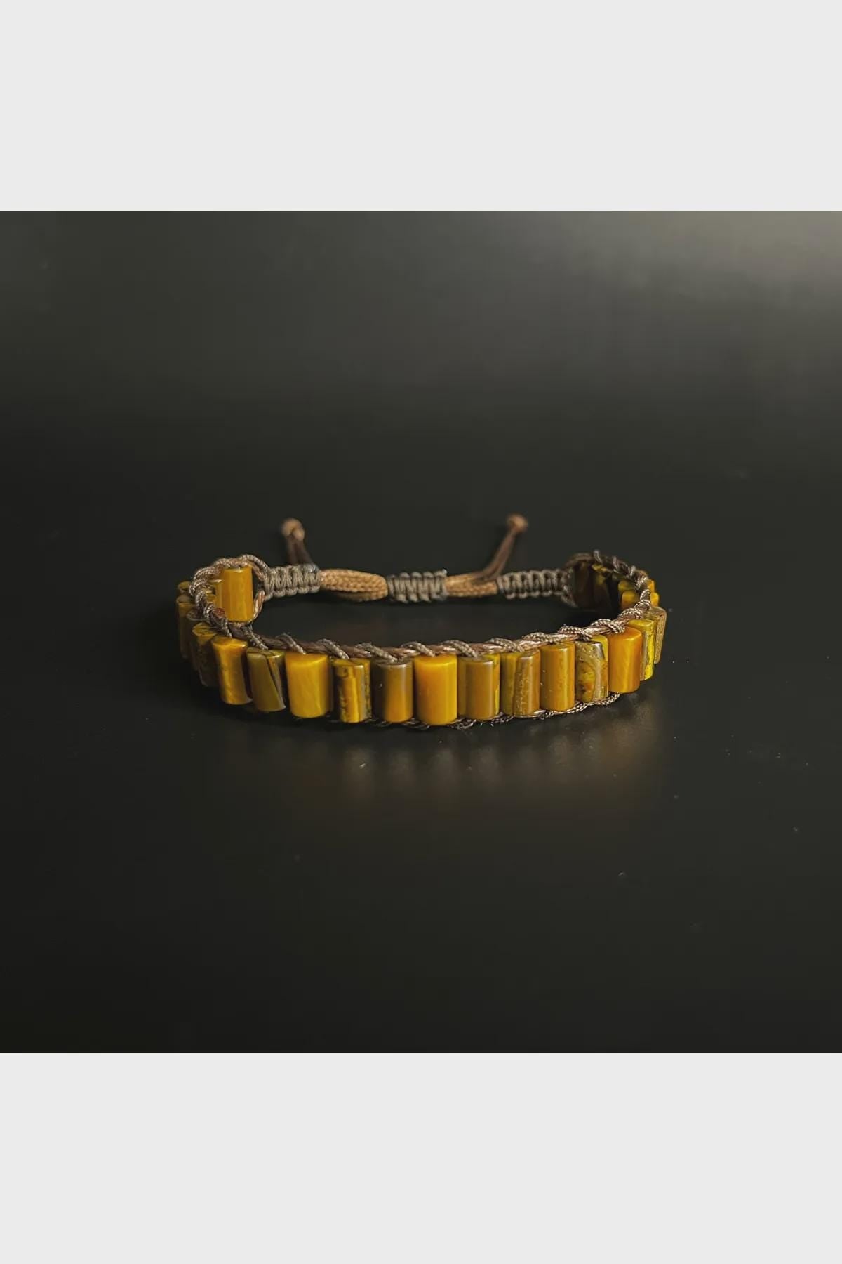 Tiger Eye Cylinder Bead Macrame Bracelet