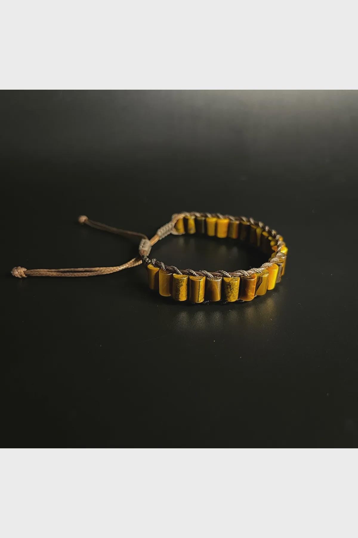 Tiger Eye Cylinder Bead Macrame Bracelet