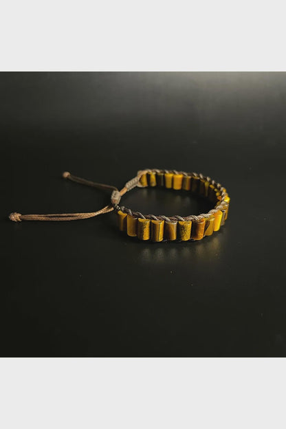 Tiger Eye Cylinder Bead Macrame Bracelet