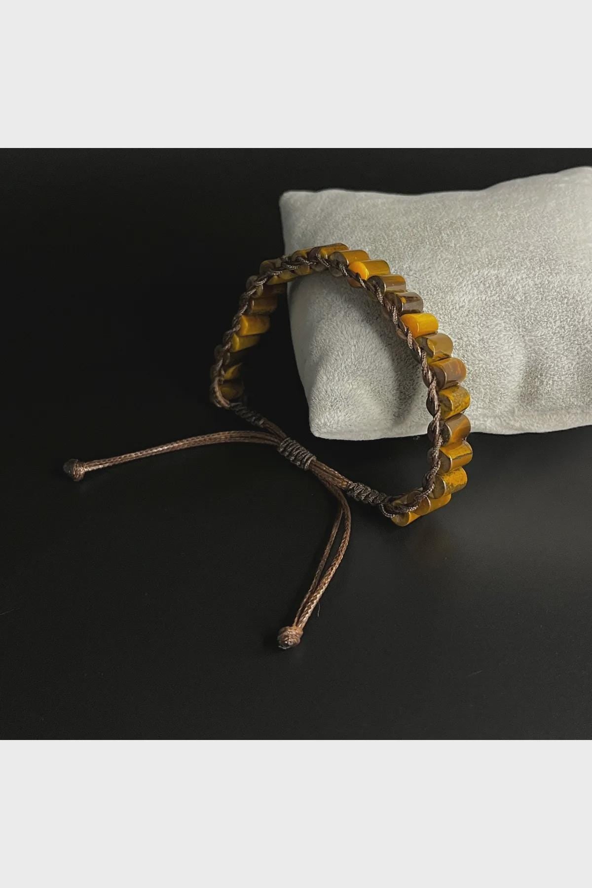 Tiger Eye Cylinder Bead Macrame Bracelet