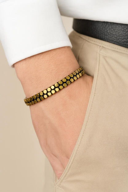 Handcrafted Bronze Hematite Stone Bracelet: Minimalist Men's Jewelry