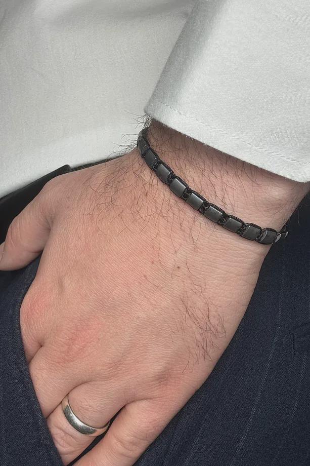 Men's Matte Black Hematite Bracelet – Minimalist Magnetic Stone Wristwear, Adjustable Cord, Energy Boost Jewelry