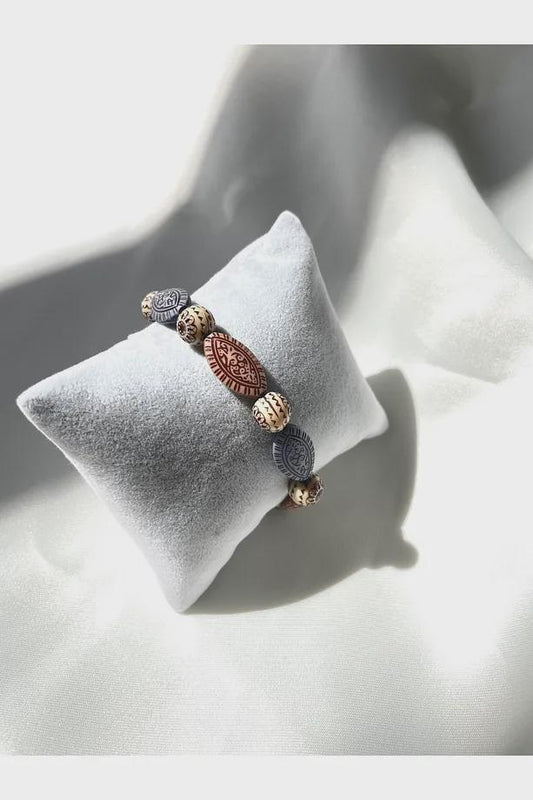 Men's Natural Wood Bead Bracelet: Adjustable Rustic Wristwear