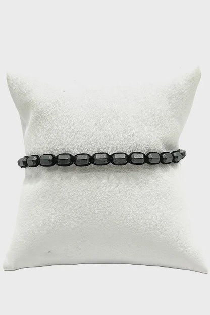 Men's Matte Hematite Bracelet: Adjustable Macrame Wristwear with Leather Pouch