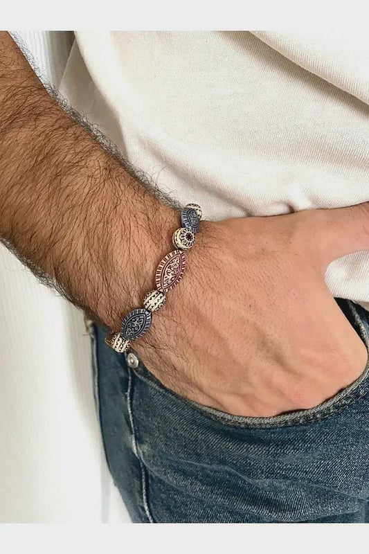 Men's Natural Wood Bead Bracelet: Adjustable Rustic Wristwear
