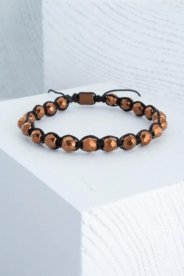 Handmade Men's Copper Hematite Macrame Bracelet – Handcrafted Adjustable Gem Stone Bracelet