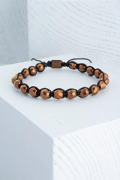 Handmade Men's Copper Hematite Macrame Bracelet – Handcrafted Adjustable Gem Stone Bracelet