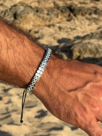 Men's Handmade Silver Hematite Stone Bracelet: Minimalist Woven Design