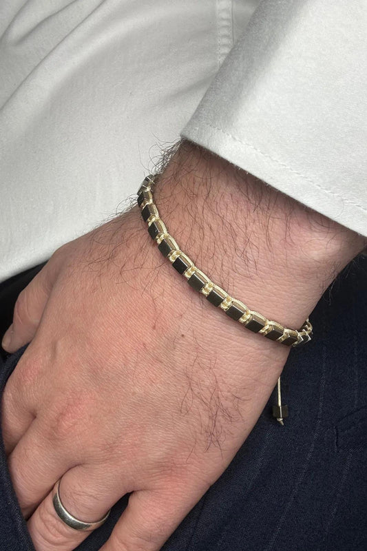 Handmade Cream Macrame Bracelet: Hematite Cube Stone, Adjustable Fit