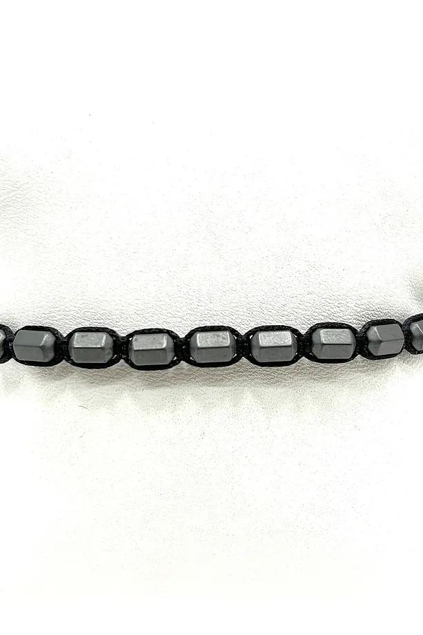 Men’s Black Hematite Bracelet – Handmade Macrame Adjustable Gem Stone Bracelet Gift