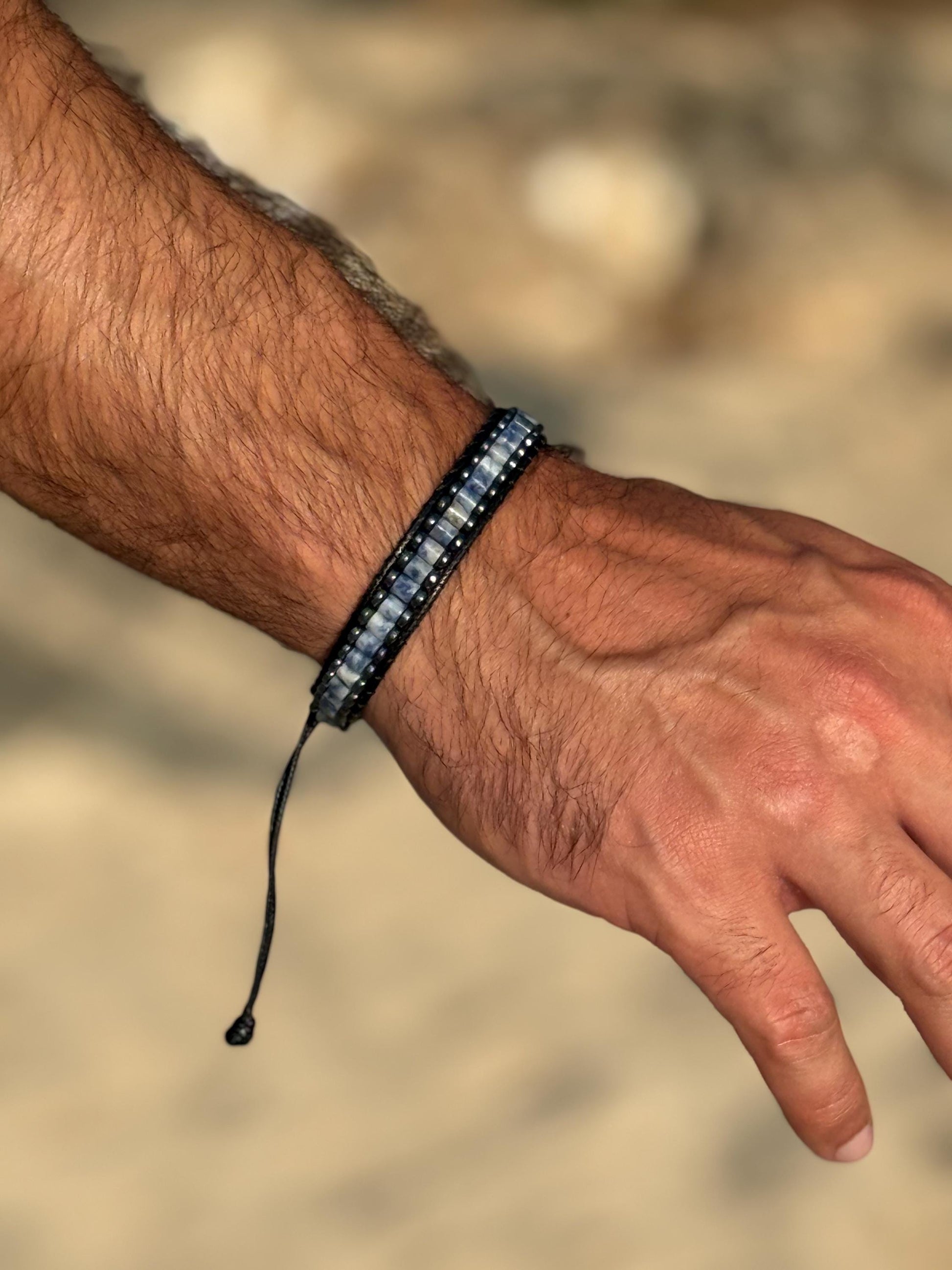 Men’s Natural Sodalite Stone Bracelet – Handmade Adjustable Wrap Wristwear, Healing Energy Jewelry for Him