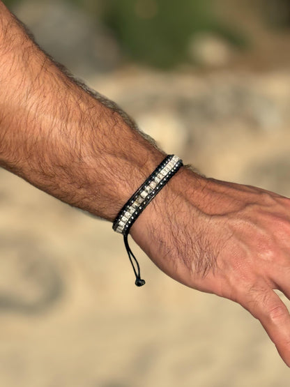 Men’s Dalmatian Jasper Bracelet – Natural Stone Energy Jewelry, Adjustable Cord for Grounding & Protection