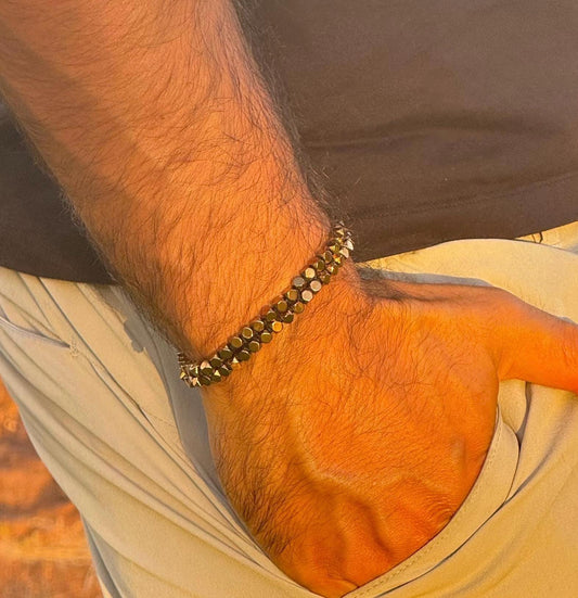Handcrafted Bronze Hematite Stone Bracelet: Minimalist Men's Jewelry