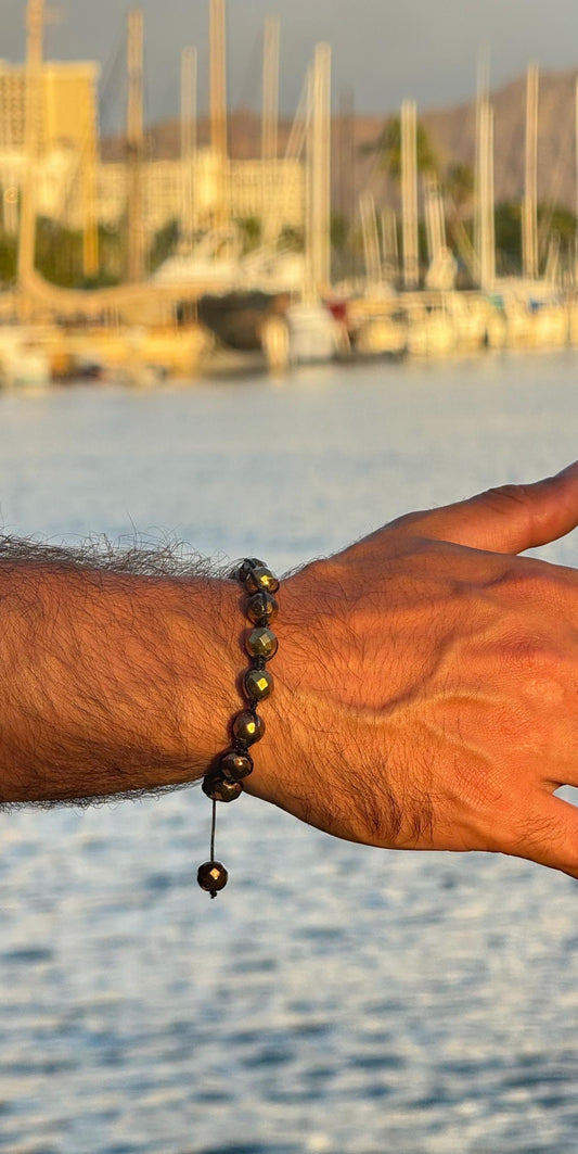 Handmade Men's Copper Hematite Macrame Bracelet – Handcrafted Adjustable Gem Stone Bracelet