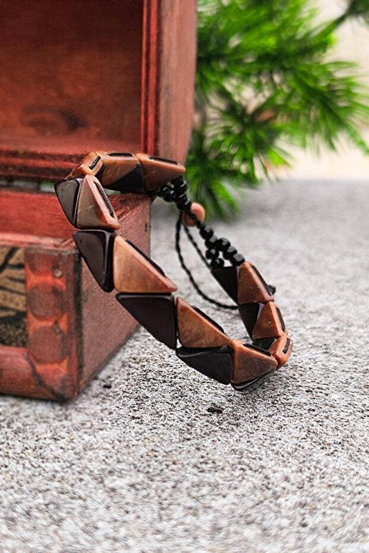 Handmade Triangle Anti-bacterial KUKA Wood Bracelet: Rustic Adjustable Wristband