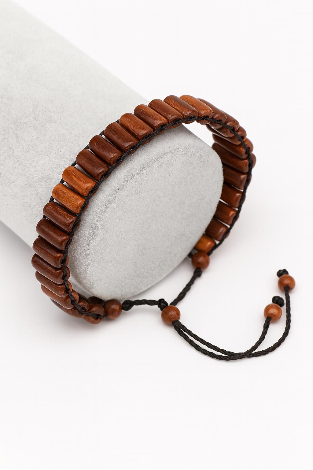 Handcrafted Kuka Wood Bead Bracelet: Rustic Cylinder Wristband