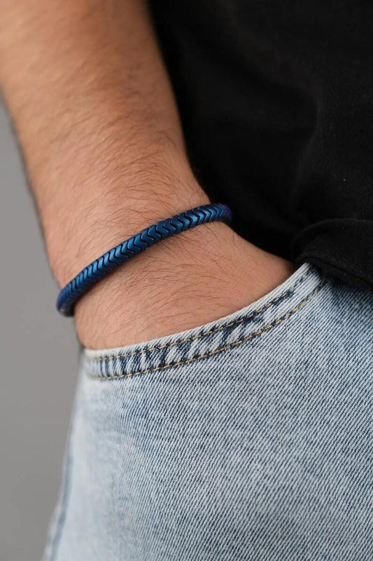 Handmade Matte Blue Hematite Bracelet - Adjustable Gemstone Jewelry
